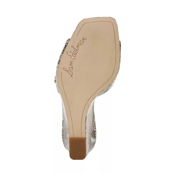 New! SAM EDELMAN Tesma Snakeprint Leather Wedge Slide Sandals Square Open-toe - Picture 6 of 11